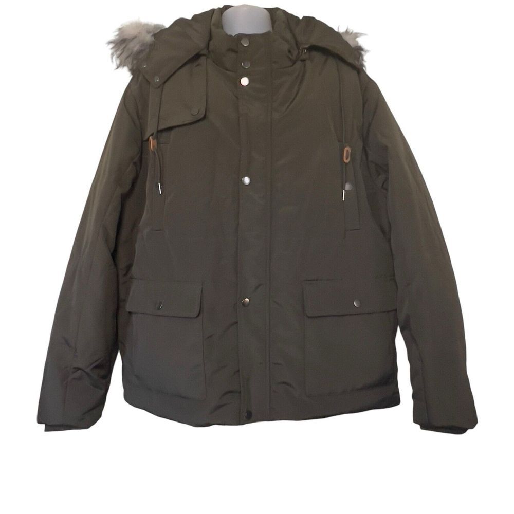 WenVen Size 2XL Army Green Polyester Hooded Puffer Parka Jacket‎  Zip Snap New